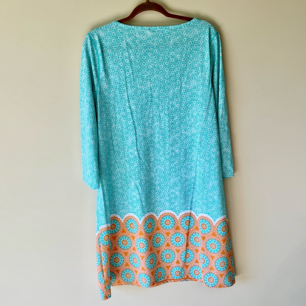 Cabana Life 3/4 Sleeve Sheath Dress - Large - Turquois, White, Orange - NWOT - Picture 7 of 7